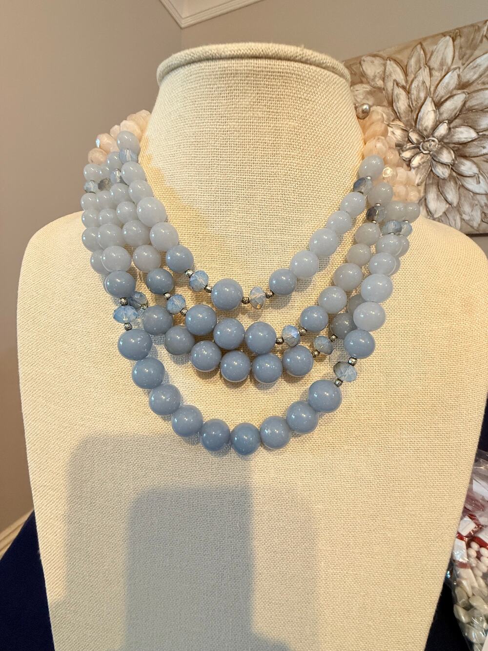 Vintage Chico’s Blue Chunky Acrylic Runway Necklace 14”